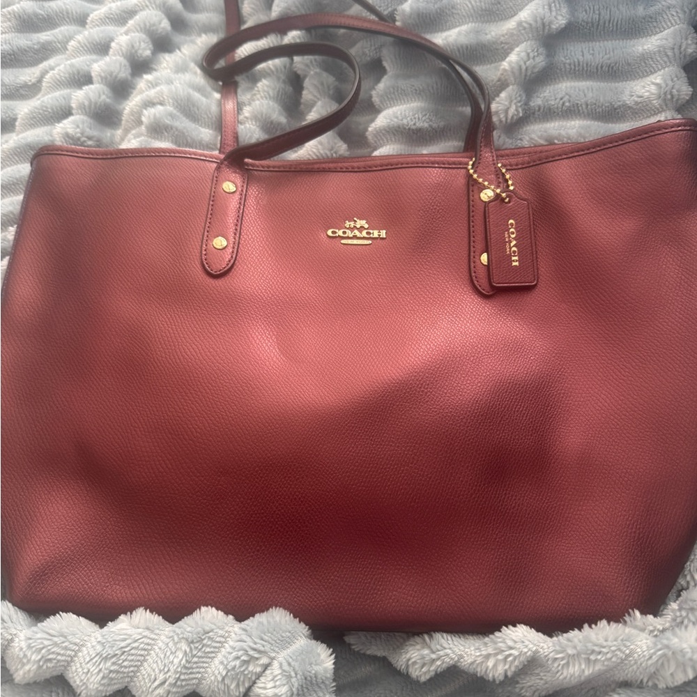 Coach Burgundy Leather Tote with Gold Hardware